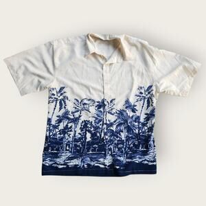 Premier International Hawaiian Shirt Mens Sz XL Button Down Palm Trees Blue